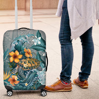 Sea Turtle In The Ocean Luggage Cover with Polynesian Pattern Arty Style LT9 Blue - Polynesian Pride