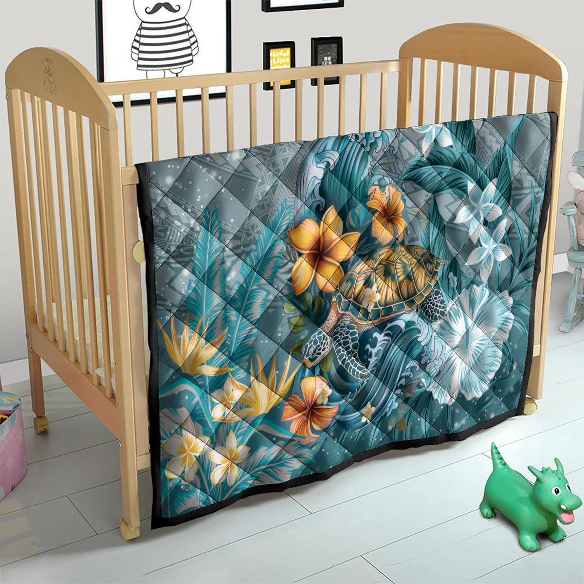 Sea Turtle In The Ocean Quilt with Polynesian Pattern Arty Style LT9 - Polynesian Pride