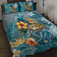 Sea Turtle In The Ocean Quilt Bed Set with Polynesian Pattern Arty Style LT9 Blue - Polynesian Pride
