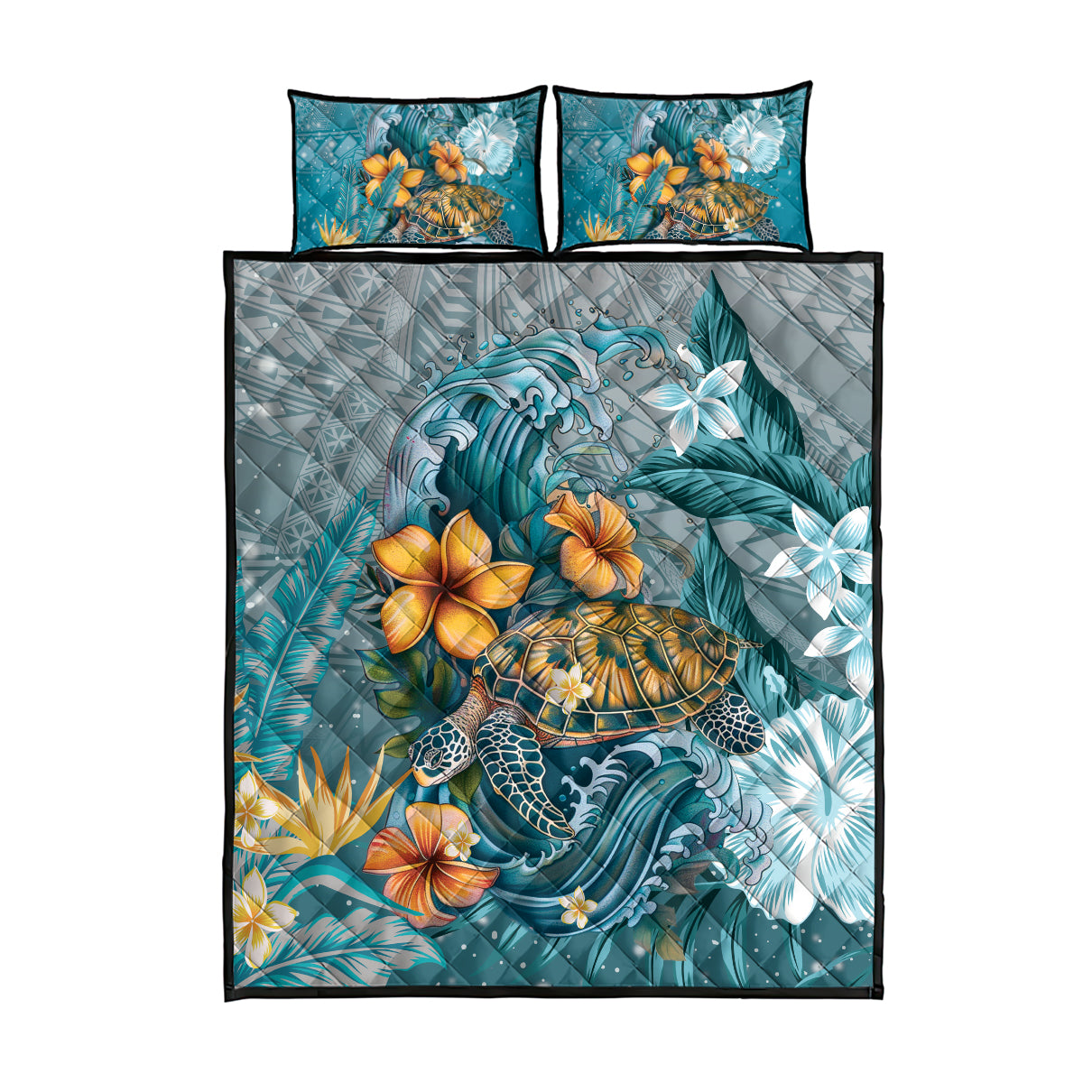 Sea Turtle In The Ocean Quilt Bed Set with Polynesian Pattern Arty Style LT9 - Polynesian Pride