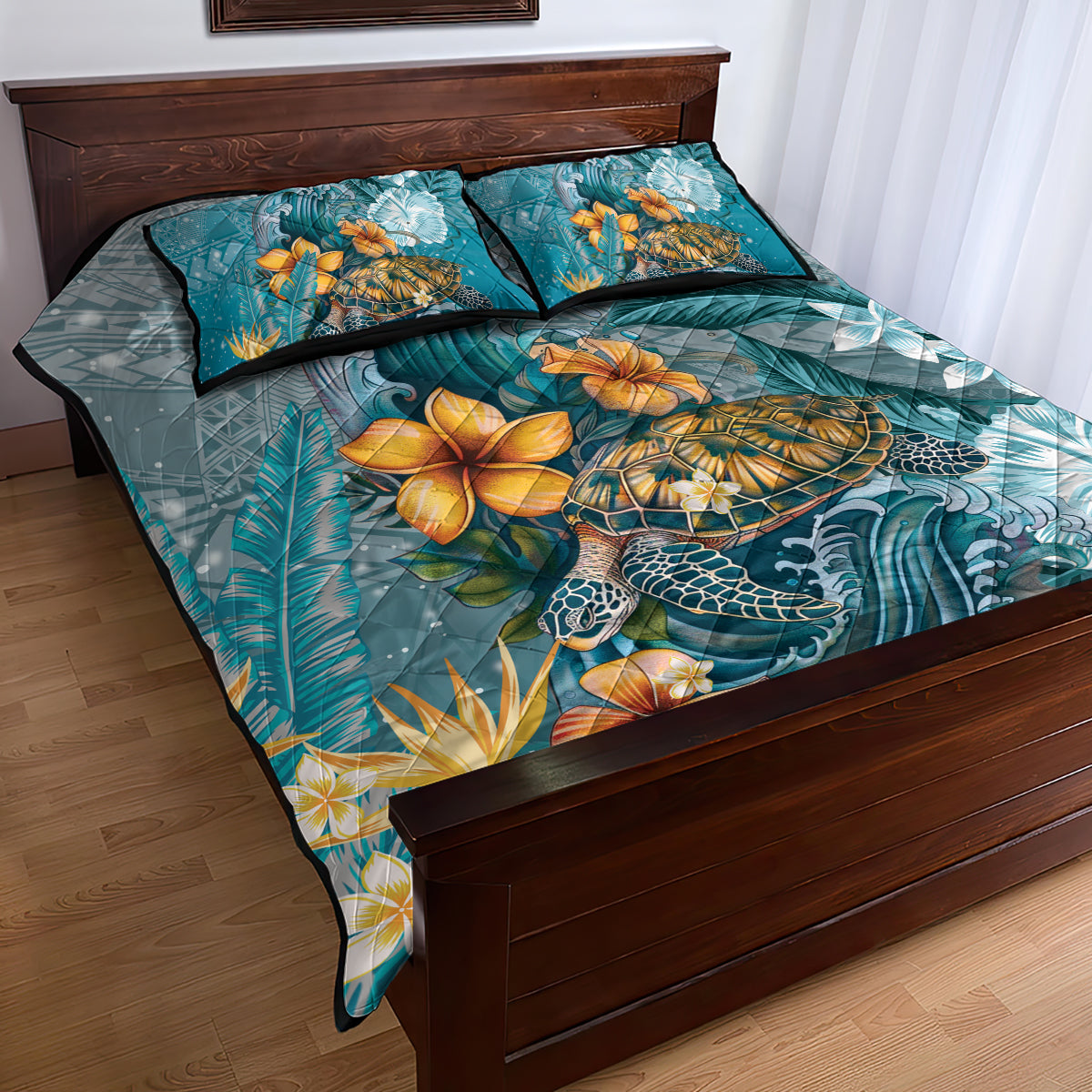 Sea Turtle In The Ocean Quilt Bed Set with Polynesian Pattern Arty Style LT9 - Polynesian Pride