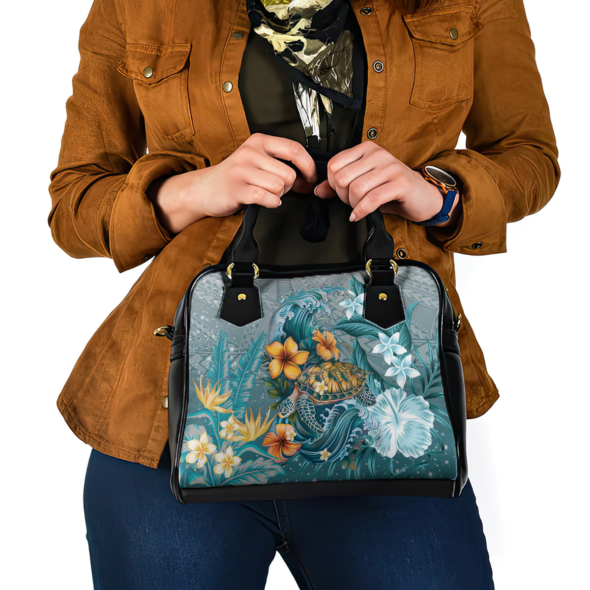 Sea Turtle In The Ocean Shoulder Handbag with Polynesian Pattern Arty Style LT9 - Polynesian Pride
