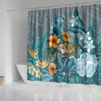 Sea Turtle In The Ocean Shower Curtain with Polynesian Pattern Arty Style LT9 - Polynesian Pride
