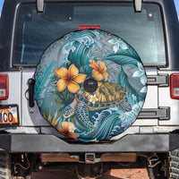Sea Turtle In The Ocean Spare Tire Cover with Polynesian Pattern Arty Style LT9 Blue - Polynesian Pride