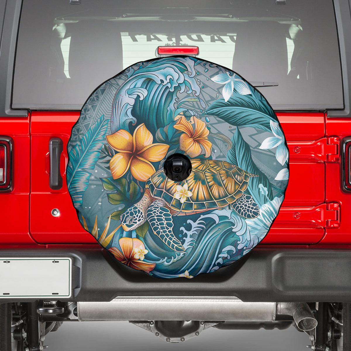 Sea Turtle In The Ocean Spare Tire Cover with Polynesian Pattern Arty Style LT9 - Polynesian Pride