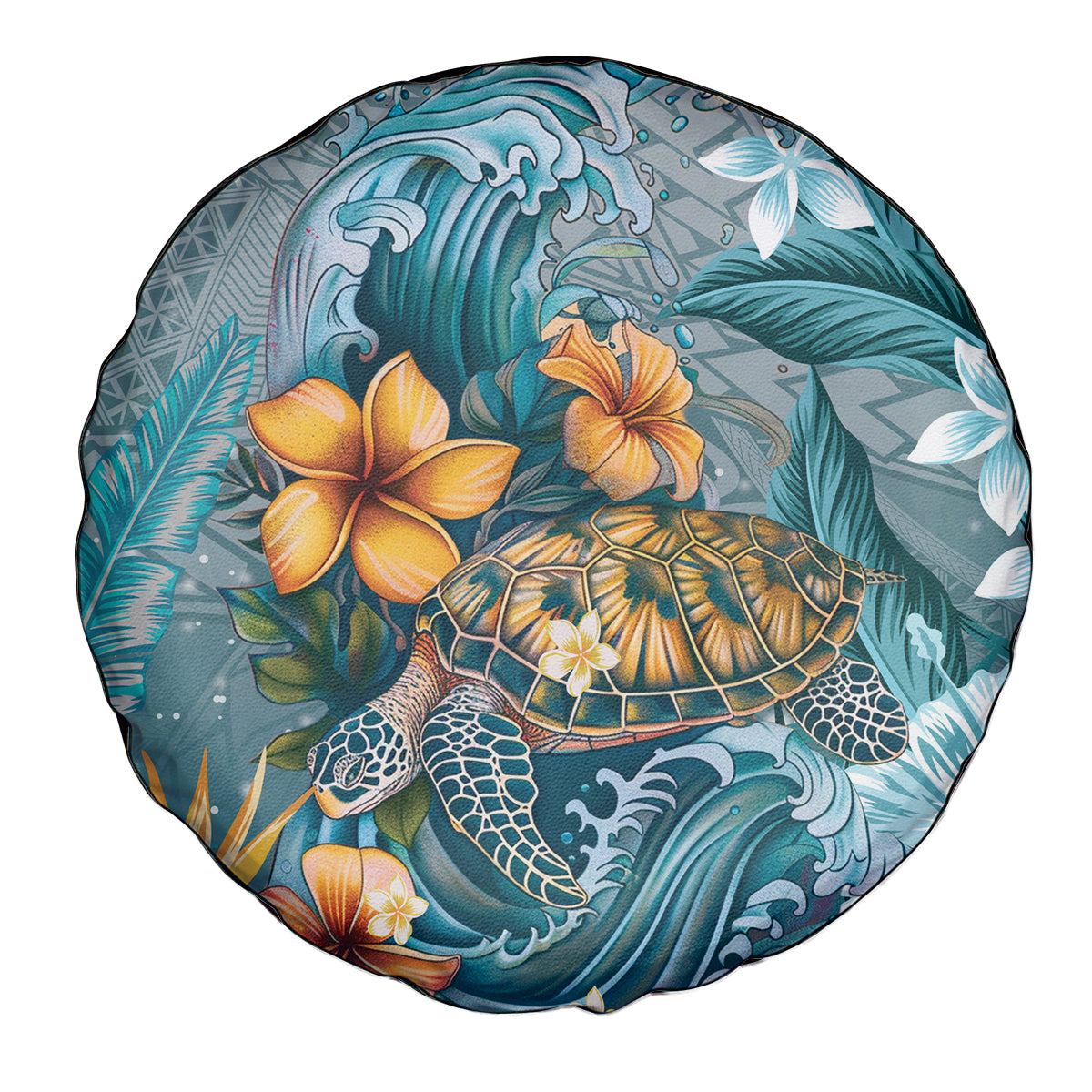 Sea Turtle In The Ocean Spare Tire Cover with Polynesian Pattern Arty Style LT9 - Polynesian Pride