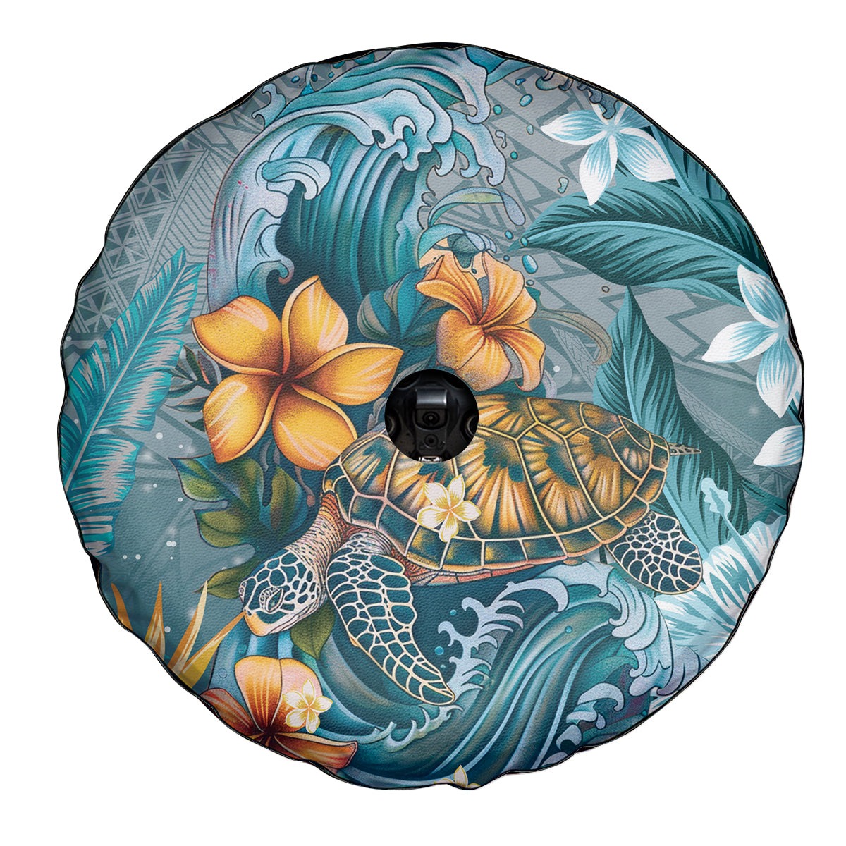 Sea Turtle In The Ocean Spare Tire Cover with Polynesian Pattern Arty Style LT9 - Polynesian Pride