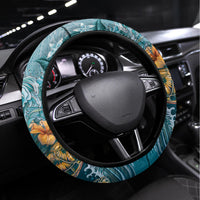 Sea Turtle In The Ocean Steering Wheel Cover with Polynesian Pattern Arty Style LT9 Universal Fit Blue - Polynesian Pride