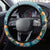 Sea Turtle In The Ocean Steering Wheel Cover with Polynesian Pattern Arty Style