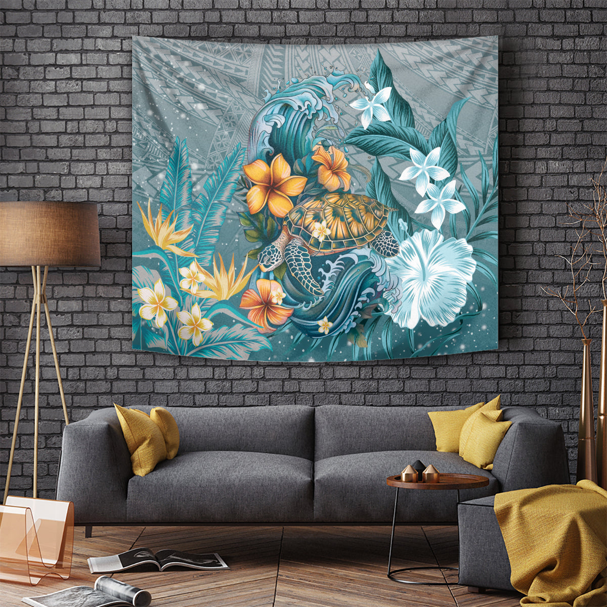 Sea Turtle In The Ocean Tapestry with Polynesian Pattern Arty Style LT9 - Polynesian Pride