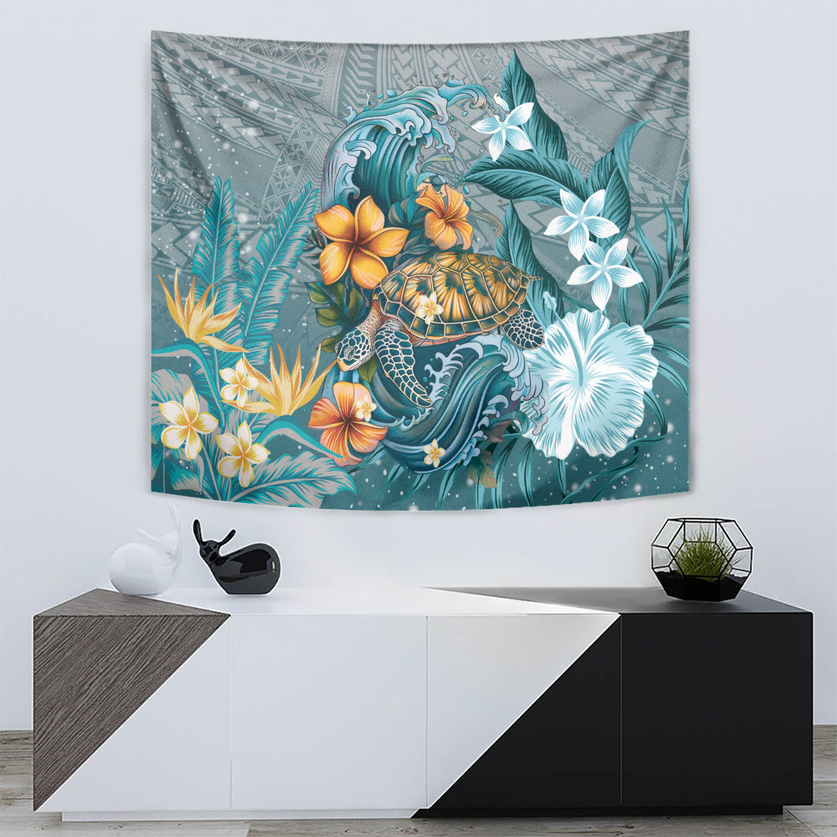 Sea Turtle In The Ocean Tapestry with Polynesian Pattern Arty Style LT9 - Polynesian Pride