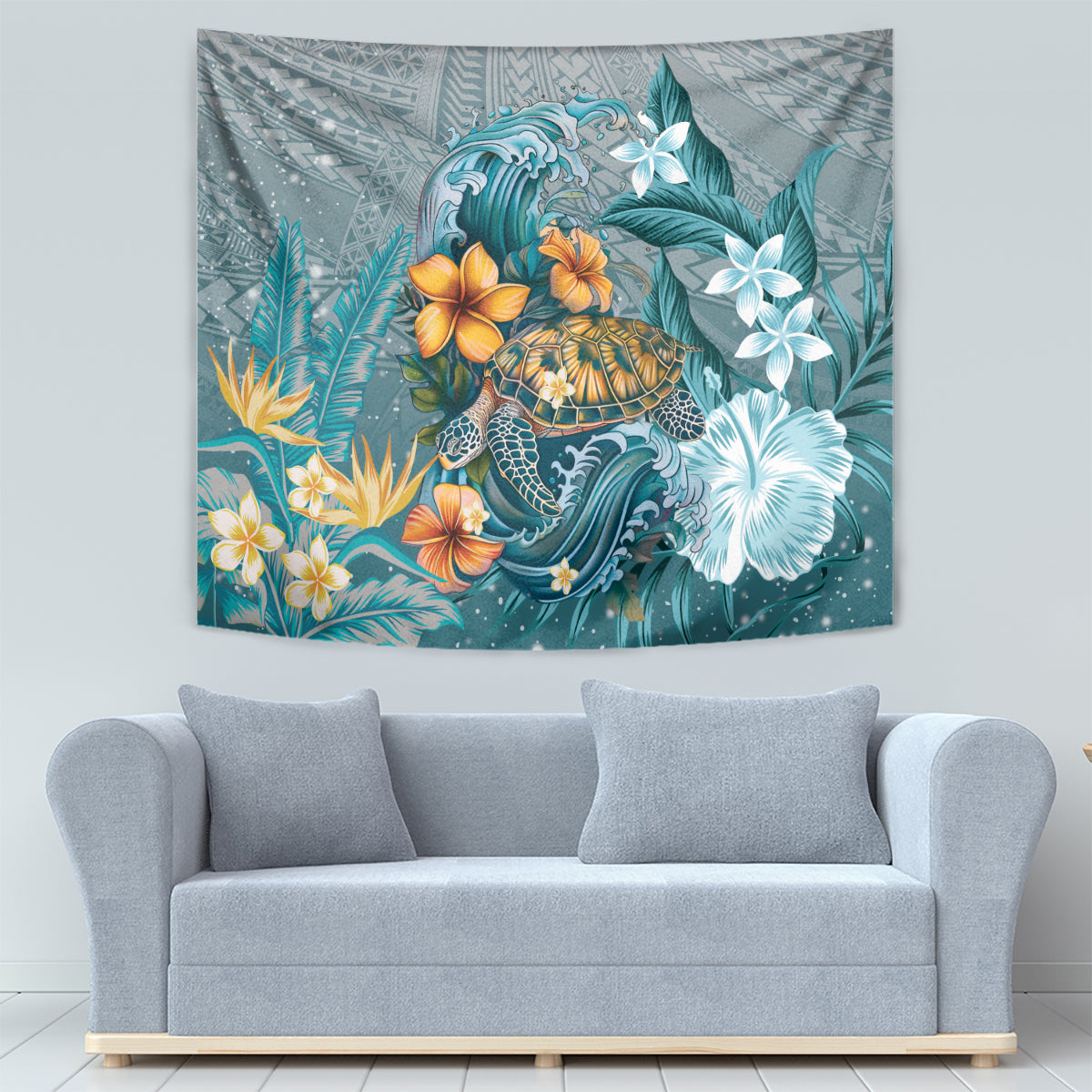 Sea Turtle In The Ocean Tapestry with Polynesian Pattern Arty Style LT9 - Polynesian Pride