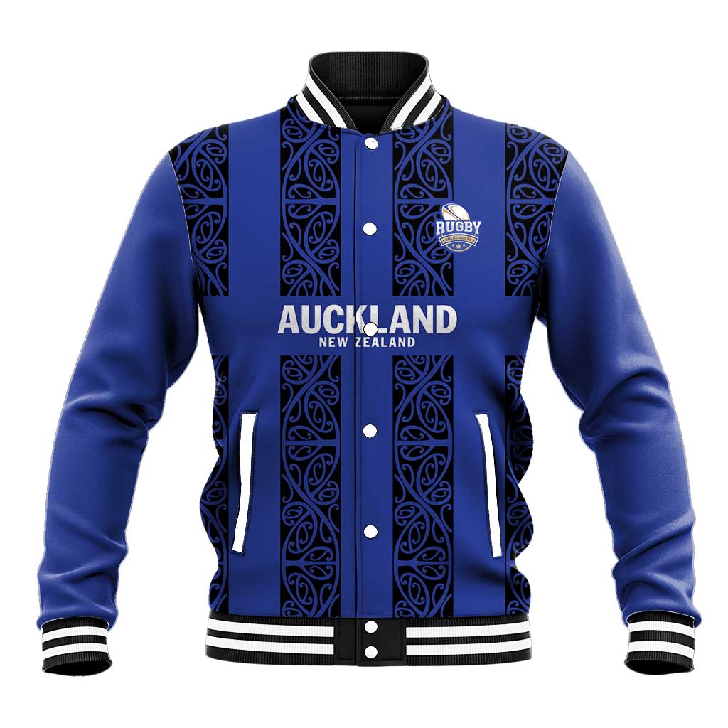 Custom Oceania Football NZ Auckland Baseball Jacket Maori Tribal Pattern LT9 Unisex Blue - Polynesian Pride