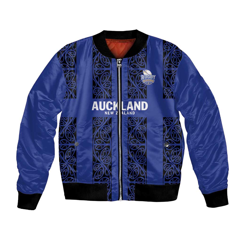 Custom Oceania Football NZ Auckland Bomber Jacket Maori Tribal Pattern LT9 Unisex Blue - Polynesian Pride