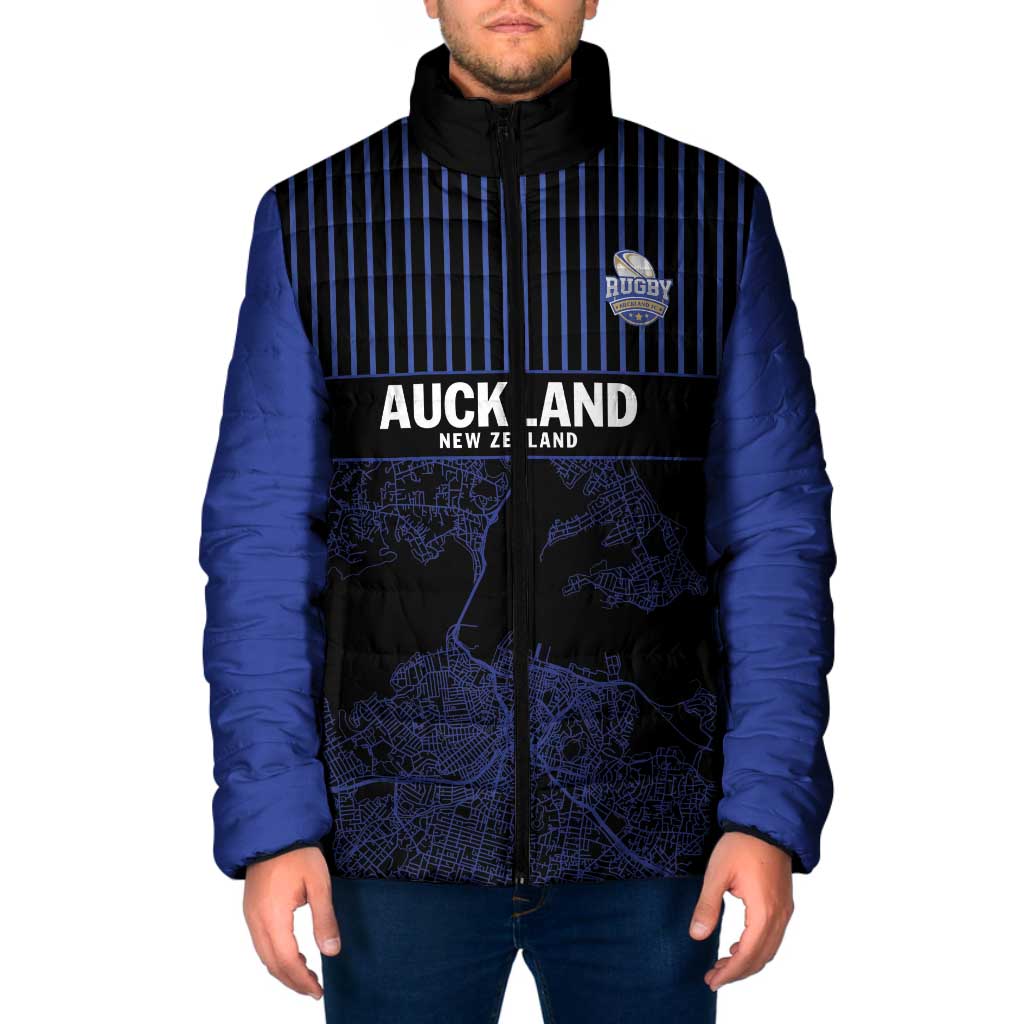 Custom Oceania Football NZ Auckland Padded Jacket Minimal City Map Style LT9 Men Blue - Polynesian Pride