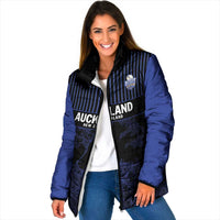 Custom Oceania Football NZ Auckland Padded Jacket Minimal City Map Style LT9 Women Blue - Polynesian Pride