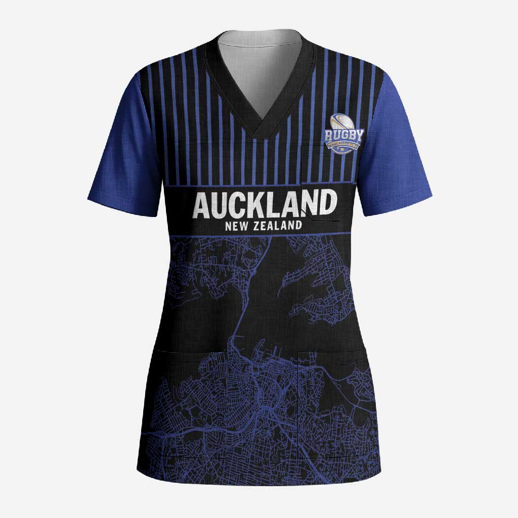 Custom Oceania Football NZ Auckland Scrub Top Minimal City Map Style LT9 Adult Blue - Polynesian Pride