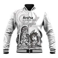 Aroha Maori Language Baseball Jacket Te Reo Maori Inspired Art LT9 Unisex white - Polynesian Pride
