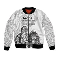 Aroha Maori Language Bomber Jacket Te Reo Maori Inspired Art LT9 Unisex white - Polynesian Pride