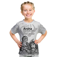 Aroha Maori Language Kid T Shirt Te Reo Maori Inspired Art LT9 white - Polynesian Pride