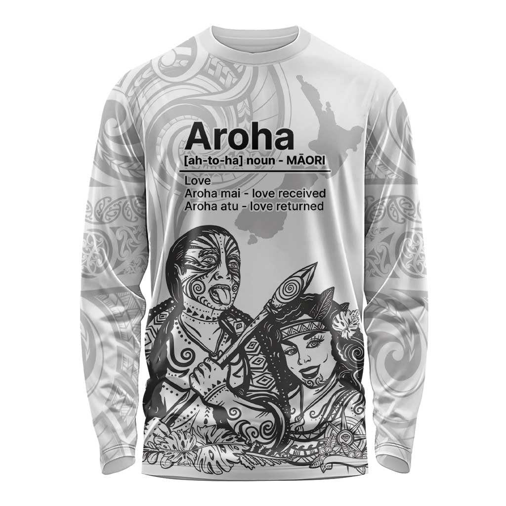 Aroha Maori Language Long Sleeve Shirt Te Reo Maori Inspired Art LT9 Unisex white - Polynesian Pride