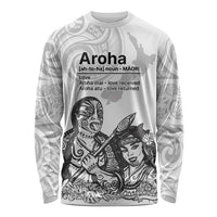 Aroha Maori Language Long Sleeve Shirt Te Reo Maori Inspired Art LT9 Unisex white - Polynesian Pride