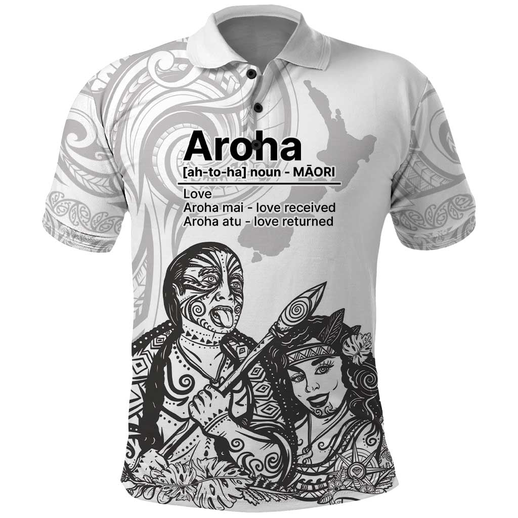 Aroha Maori Language Polo Shirt Te Reo Maori Inspired Art LT9 white - Polynesian Pride