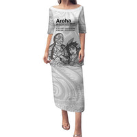 Aroha Maori Language Puletasi Te Reo Maori Inspired Art LT9 Long Dress white - Polynesian Pride