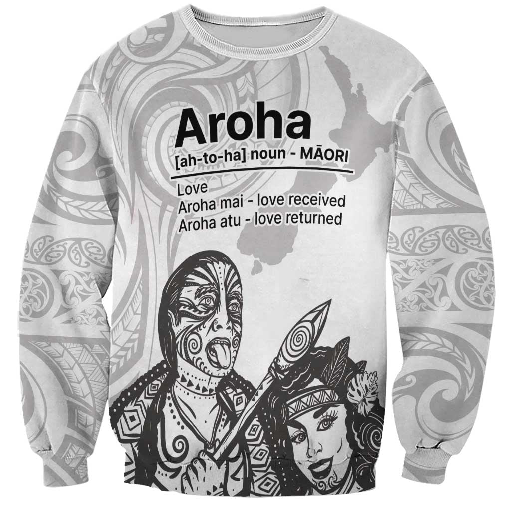 Aroha Maori Language Sweatshirt Te Reo Maori Inspired Art LT9 Unisex white - Polynesian Pride
