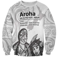 Aroha Maori Language Sweatshirt Te Reo Maori Inspired Art LT9 Unisex white - Polynesian Pride