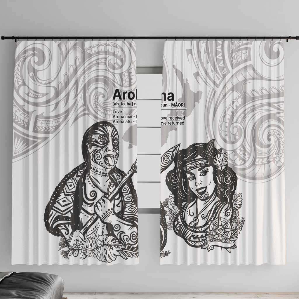 Aroha Maori Language Window Curtain Te Reo Maori Inspired Art LT9 With Hooks white - Polynesian Pride