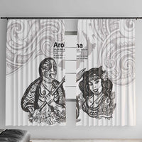 Aroha Maori Language Window Curtain Te Reo Maori Inspired Art LT9 With Hooks white - Polynesian Pride