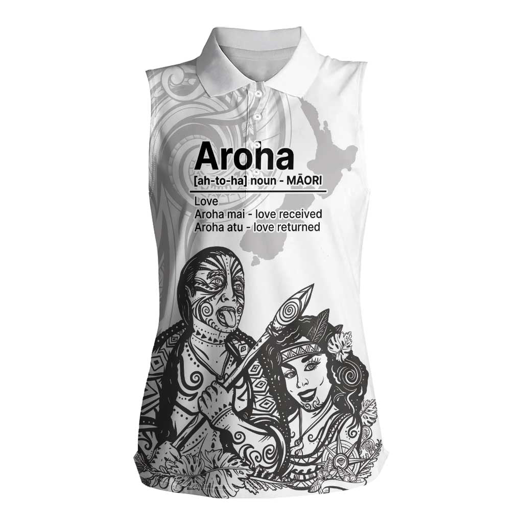 Aroha Maori Language Women Sleeveless Polo Shirt Te Reo Maori Inspired Art