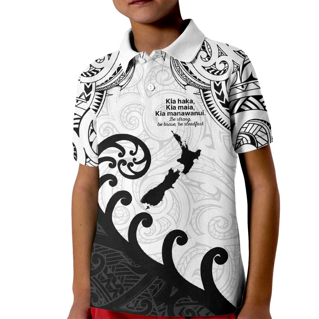 Kia Haka Maori language Kid Polo Shirt Te Reo Maori Inspired Art LT9 Kid white - Polynesian Pride