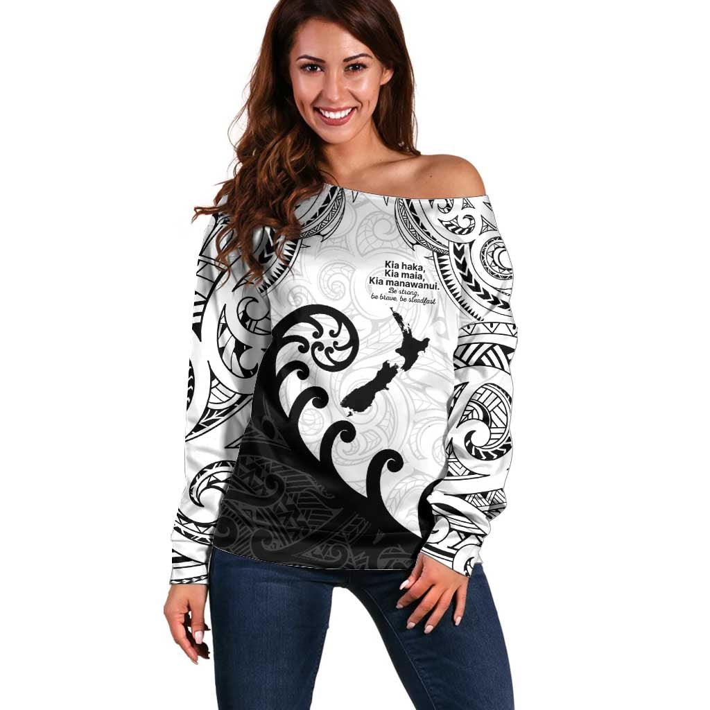 Kia Haka Maori language Off Shoulder Sweater Te Reo Maori Inspired Art LT9 Women white - Polynesian Pride