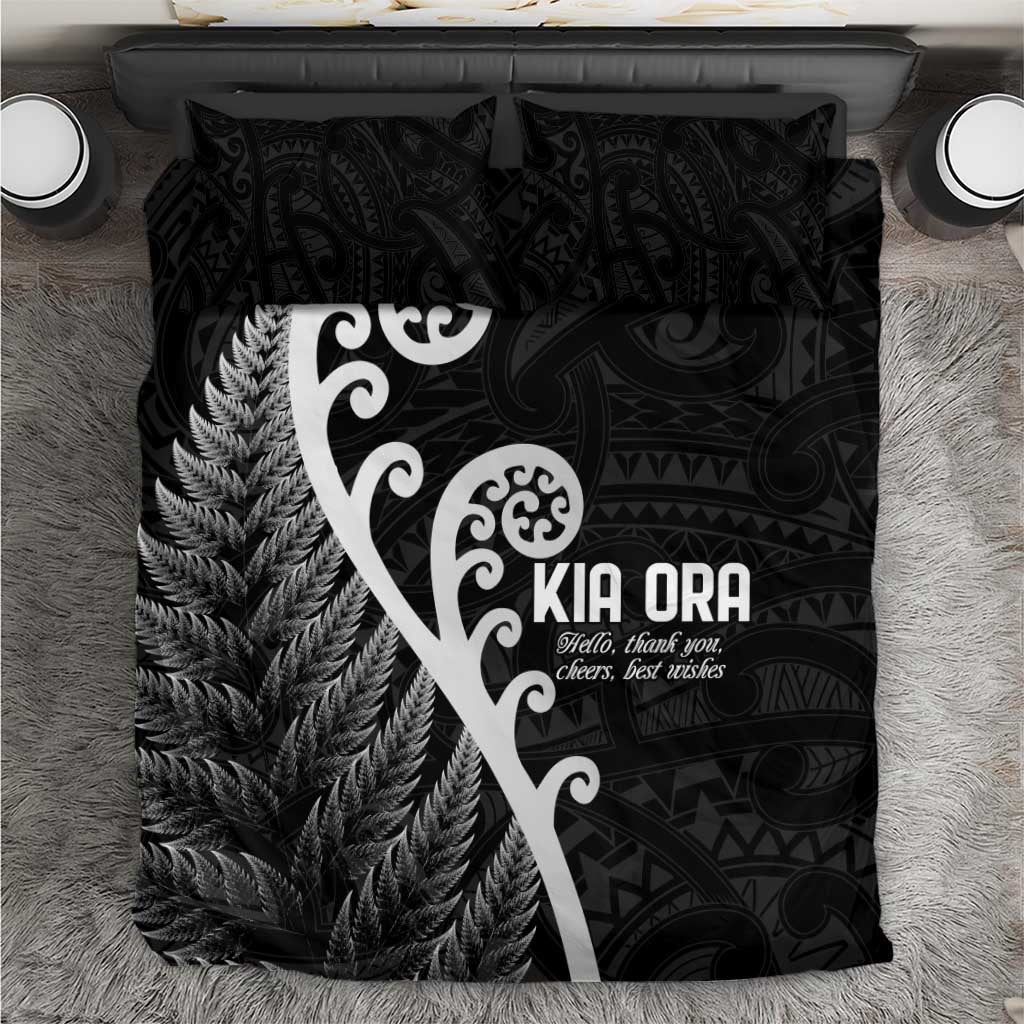 Kia Ora Maori Language Bedding Set Te Reo Maori Koru Fern Art LT9 Black - Polynesian Pride