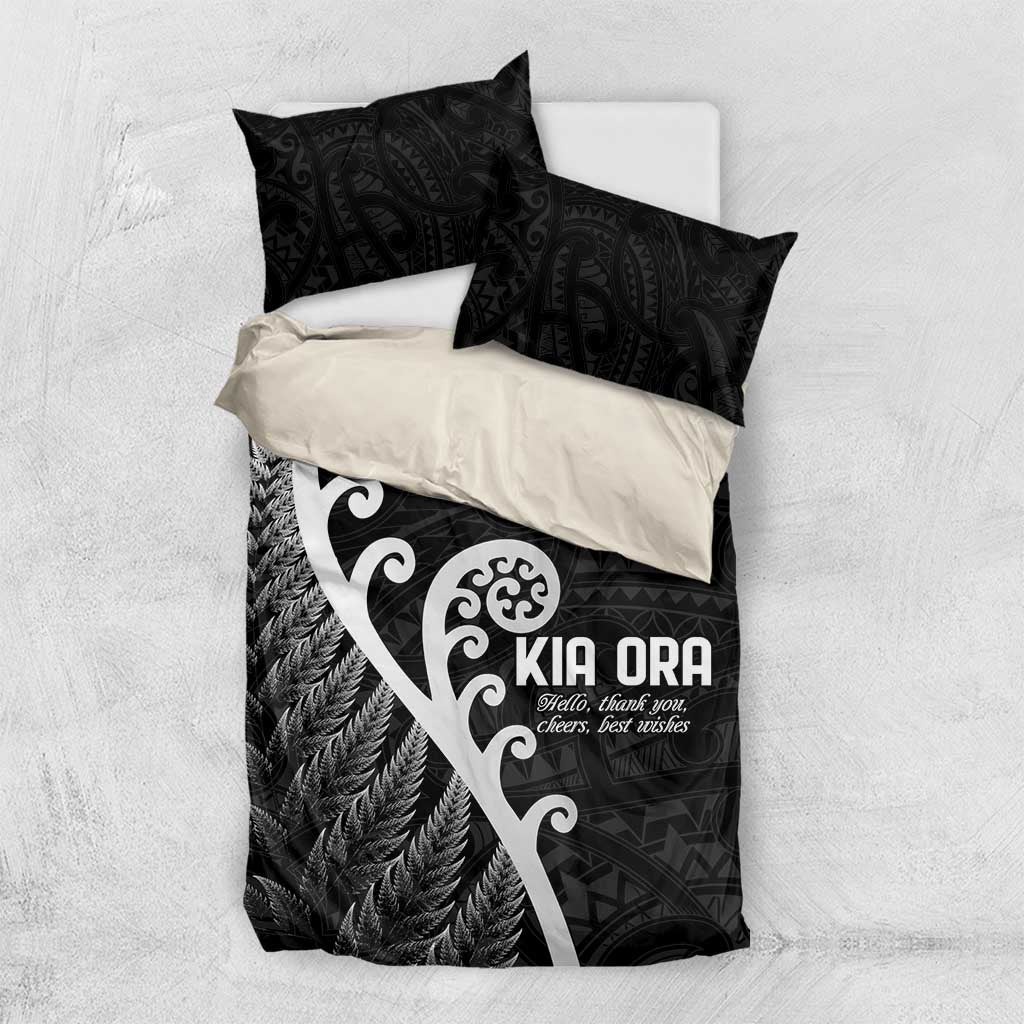 Kia Ora Maori Language Bedding Set Te Reo Maori Koru Fern Art LT9 US Twin 172cm x 218cm Black - Polynesian Pride