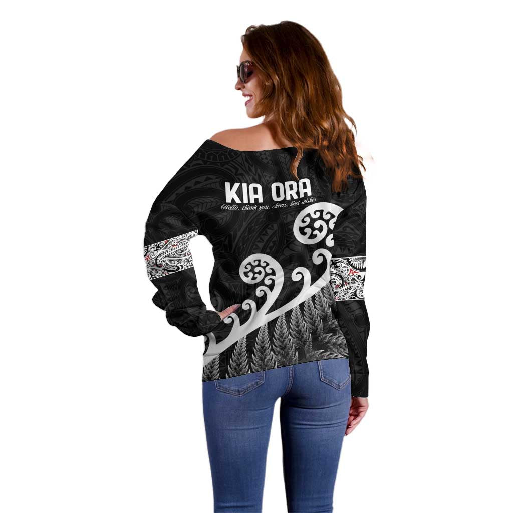 Kia Ora Maori Language Off Shoulder Sweater Te Reo Maori Koru Fern Art LT9 - Polynesian Pride
