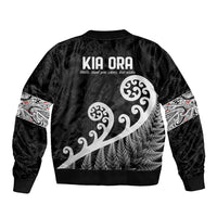 Kia Ora Maori Language Sleeve Zip Bomber Jacket Te Reo Maori Koru Fern Art LT9 - Polynesian Pride