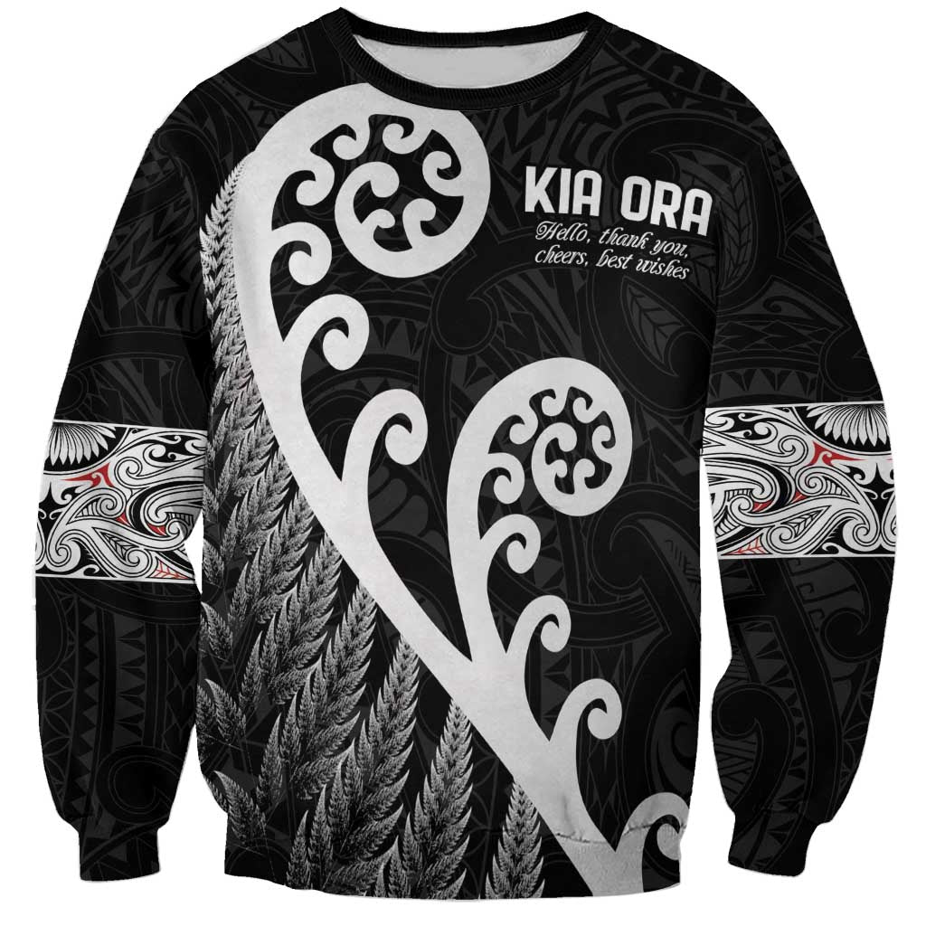 Kia Ora Maori Language Sweatshirt Te Reo Maori Koru Fern Art LT9 Unisex Black - Polynesian Pride