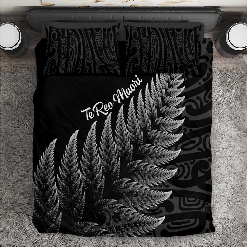 New Zealand Te Reo Mori Bedding Set Simple Black Fern LT9 Black - Polynesian Pride