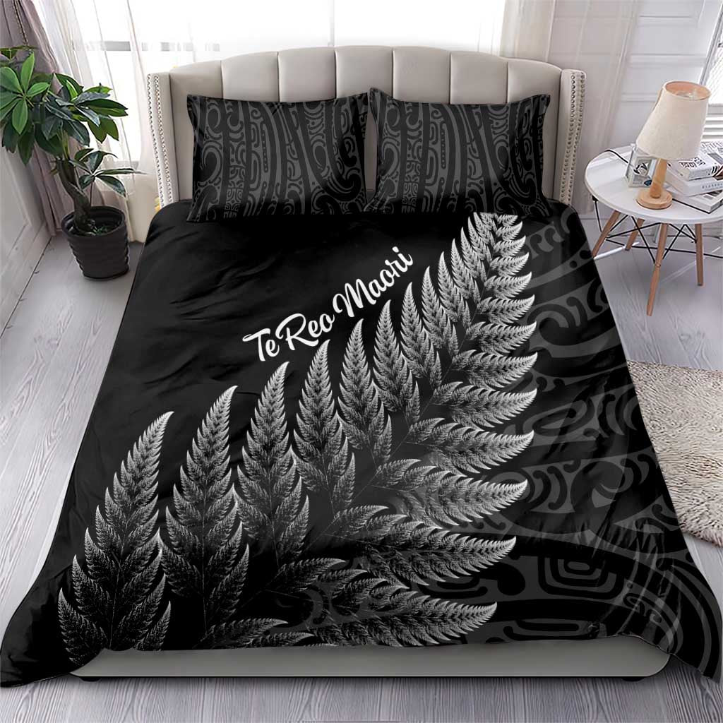 New Zealand Te Reo Mori Bedding Set Simple Black Fern LT9 - Polynesian Pride
