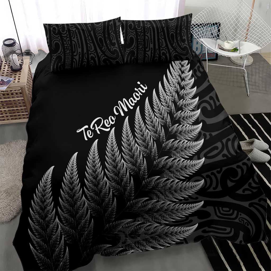 New Zealand Te Reo Mori Bedding Set Simple Black Fern LT9 - Polynesian Pride