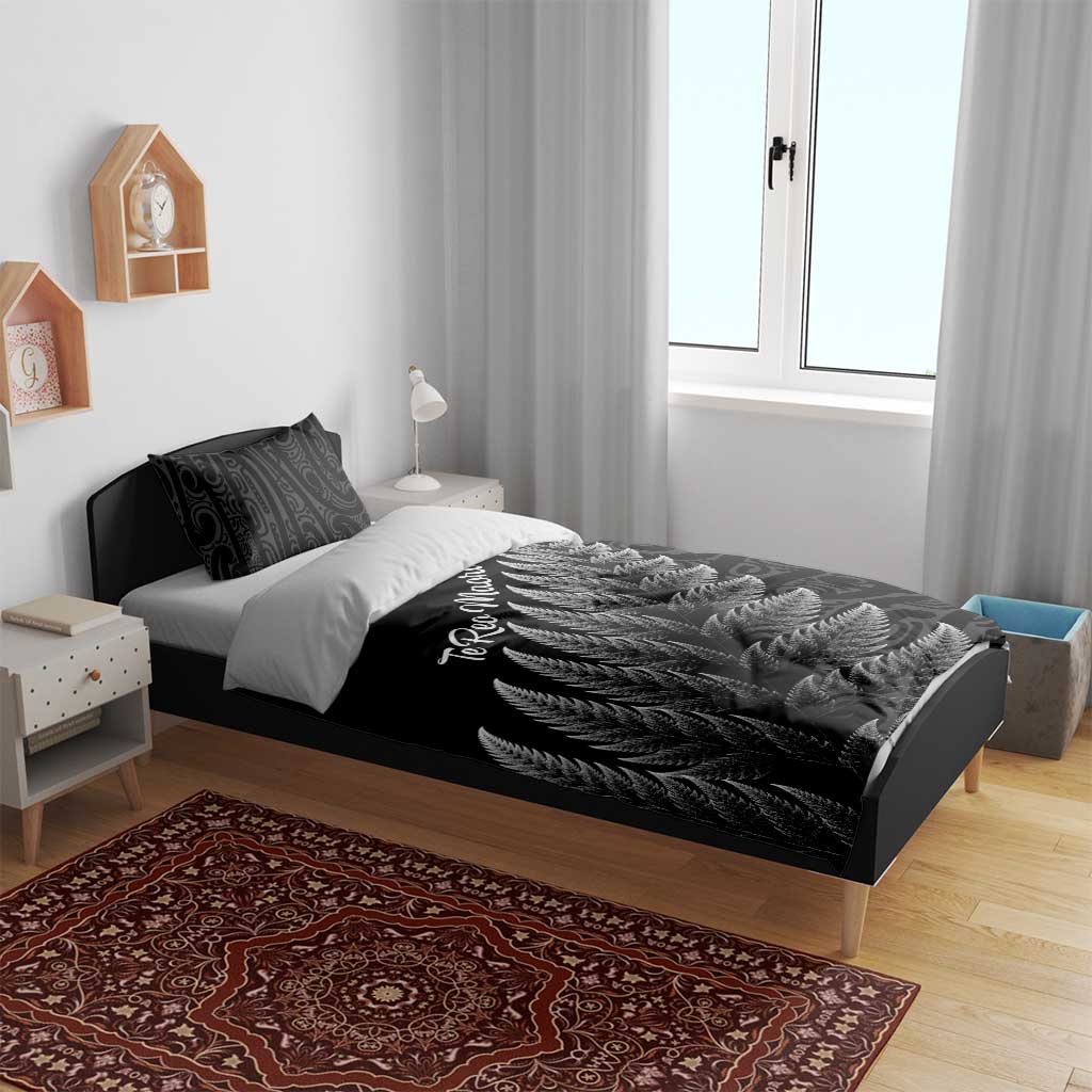 New Zealand Te Reo Mori Bedding Set Simple Black Fern LT9 - Polynesian Pride