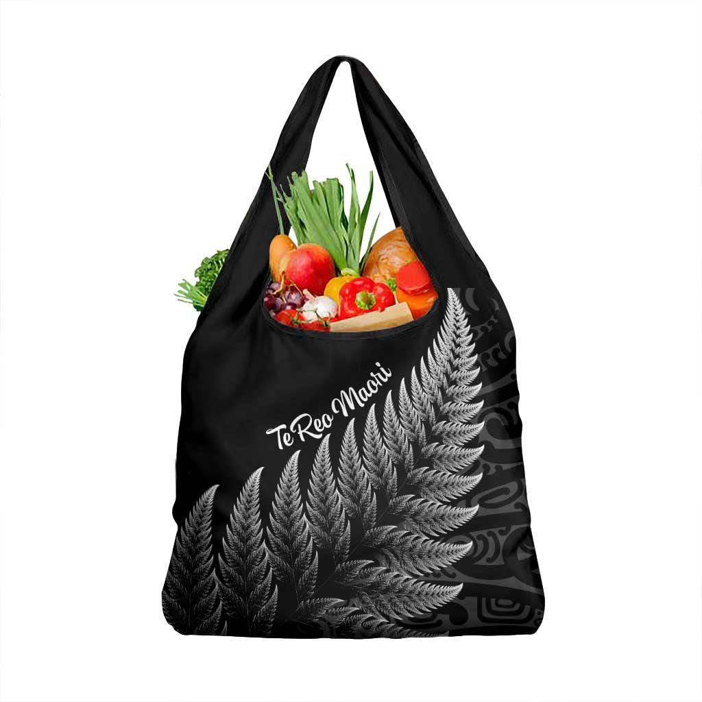 New Zealand Te Reo Māori Grocery Bag Simple Black Fern LT9 1-pack One Size Black - Polynesian Pride