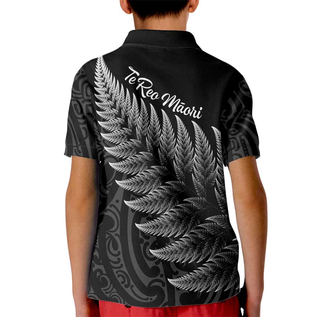 New Zealand Te Reo Mori Kid Polo Shirt Simple Black Fern LT9 - Polynesian Pride