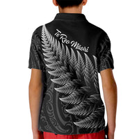 New Zealand Te Reo Mori Kid Polo Shirt Simple Black Fern LT9 - Polynesian Pride