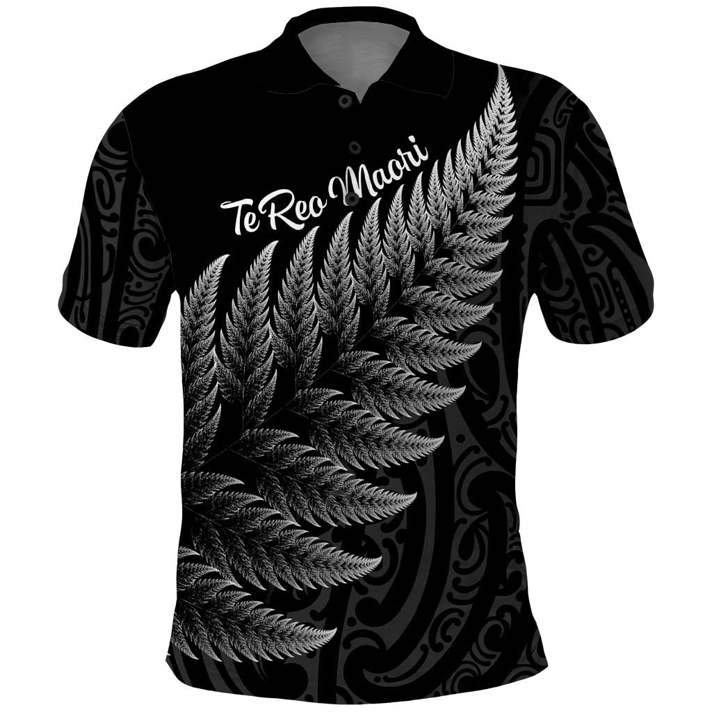 New Zealand Te Reo Māori Polo Shirt Simple Black Fern