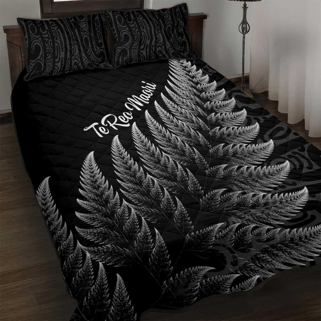 New Zealand Te Reo Mori Quilt Bed Set Simple Black Fern LT9 Black - Polynesian Pride