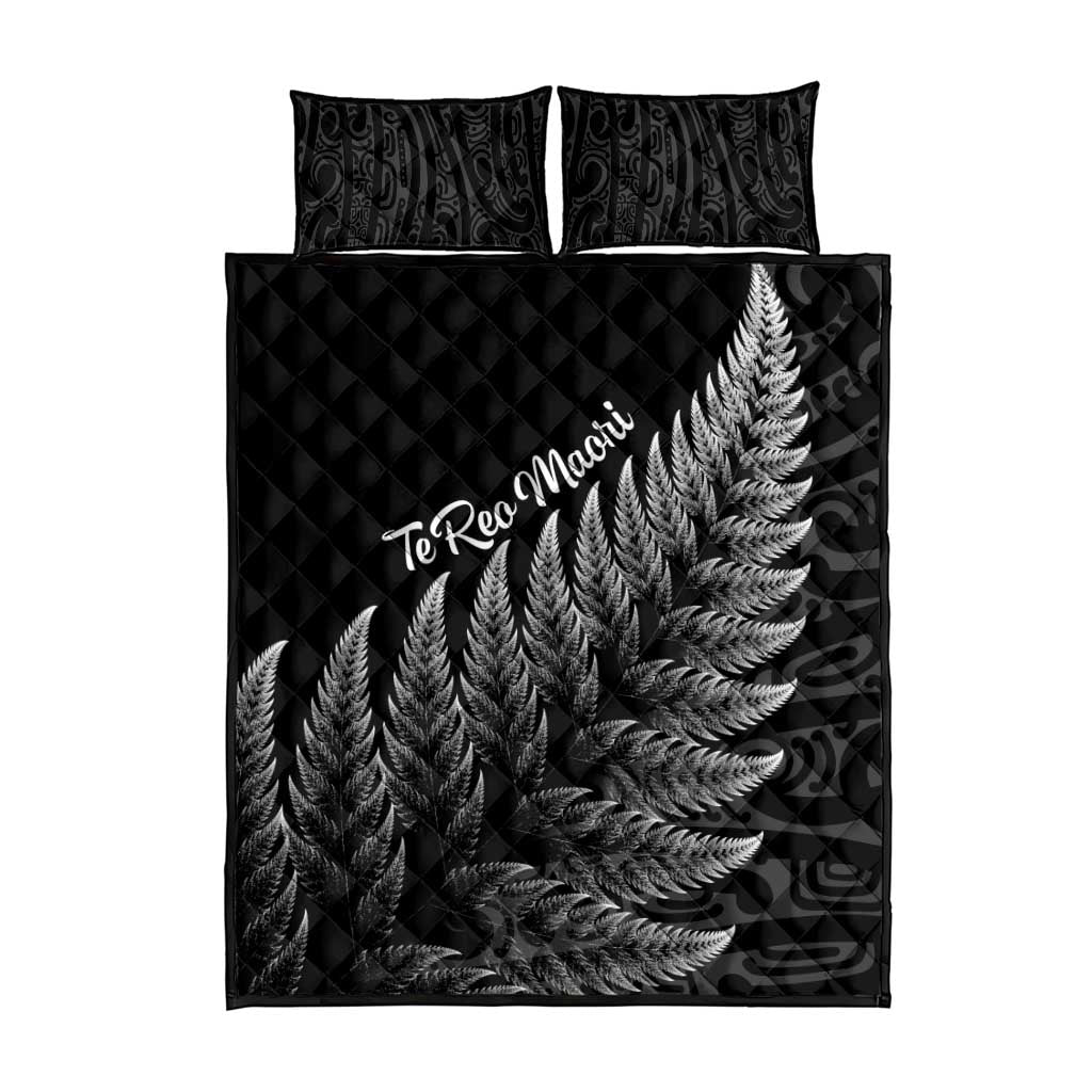 New Zealand Te Reo Mori Quilt Bed Set Simple Black Fern LT9 - Polynesian Pride